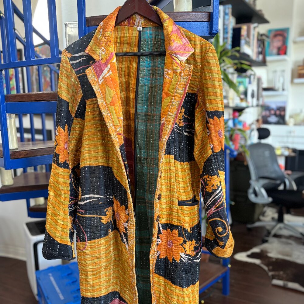 Vintage Kantha Patchwork Quilted Coat XL